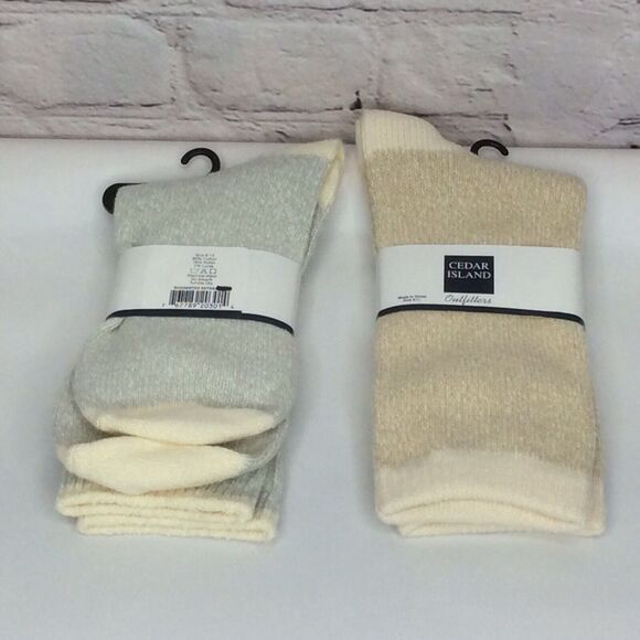 Cedar Island Outfitters Crew Socks Women's Size 9-11 Tan & Green Heathered Soft - Picture 4 of 6